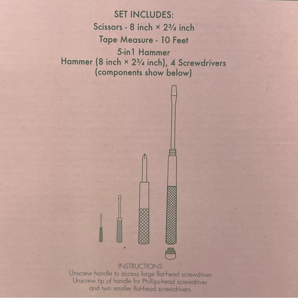 11 PC Household Tools Gift Set Scissors Tape Measure  5 in 1 Hammer Screwdriver - Picture 11 of 14